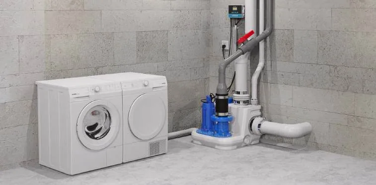 Lifting station in a utility room next to a washing machine and tumble dryer